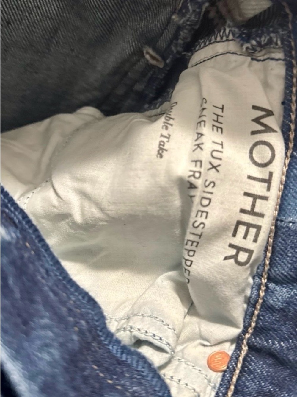 MOTHER Two-Tone Denim Straight Jeans in Dark and Light Blue - Picture 3 of 5